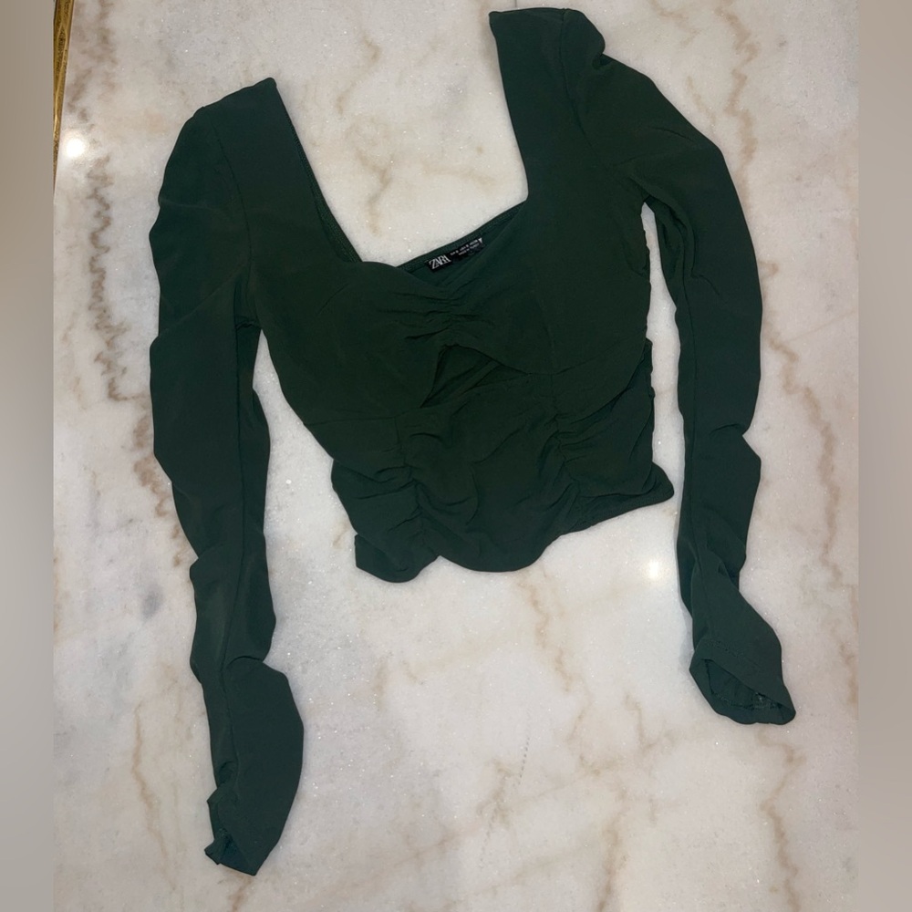 Zara ruched long sleeve cropped top